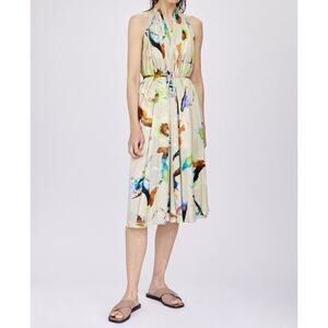 NWT ADOLFO DOMINGUEZ Multicolor Cotton Printed Midi Wrap Dress Cream 36 / 2